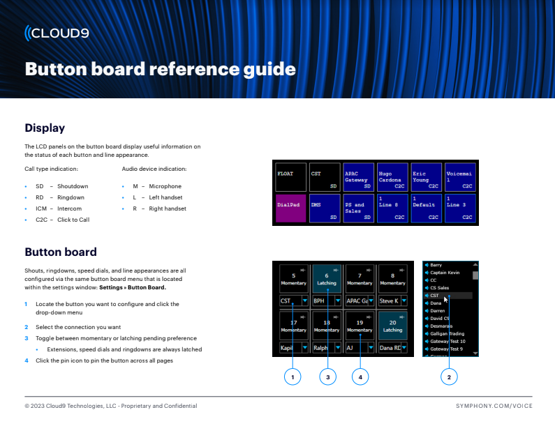 Cloud9 Button board reference guide – Symphony Help Center