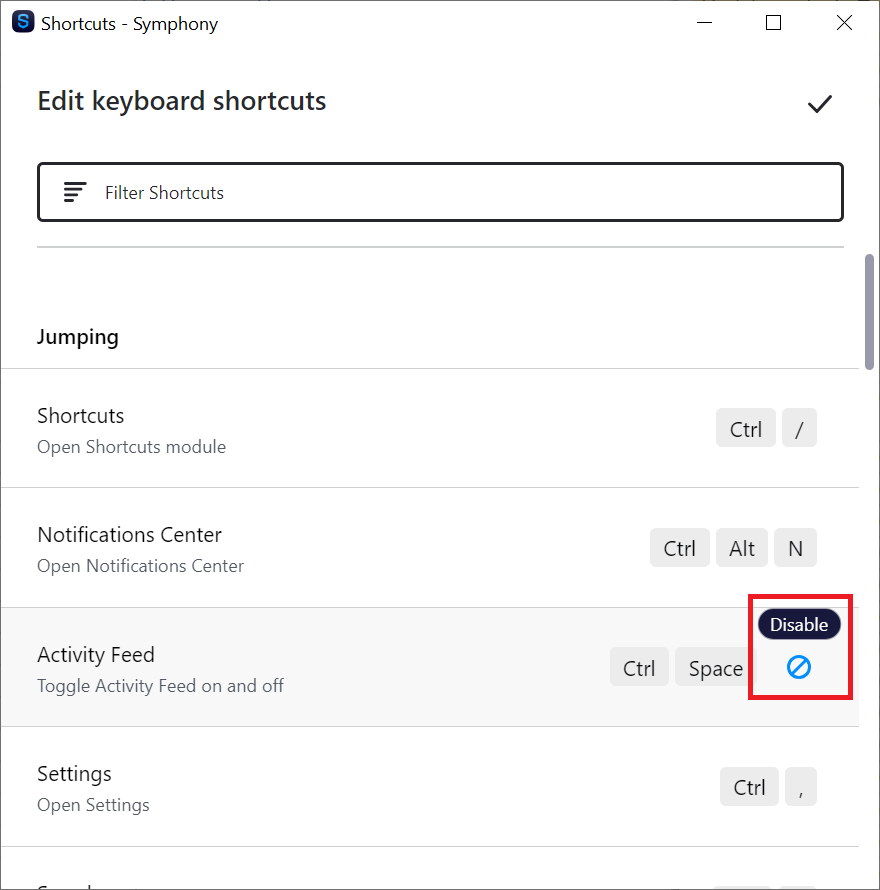 Keyboard shortcuts – Symphony Help Center