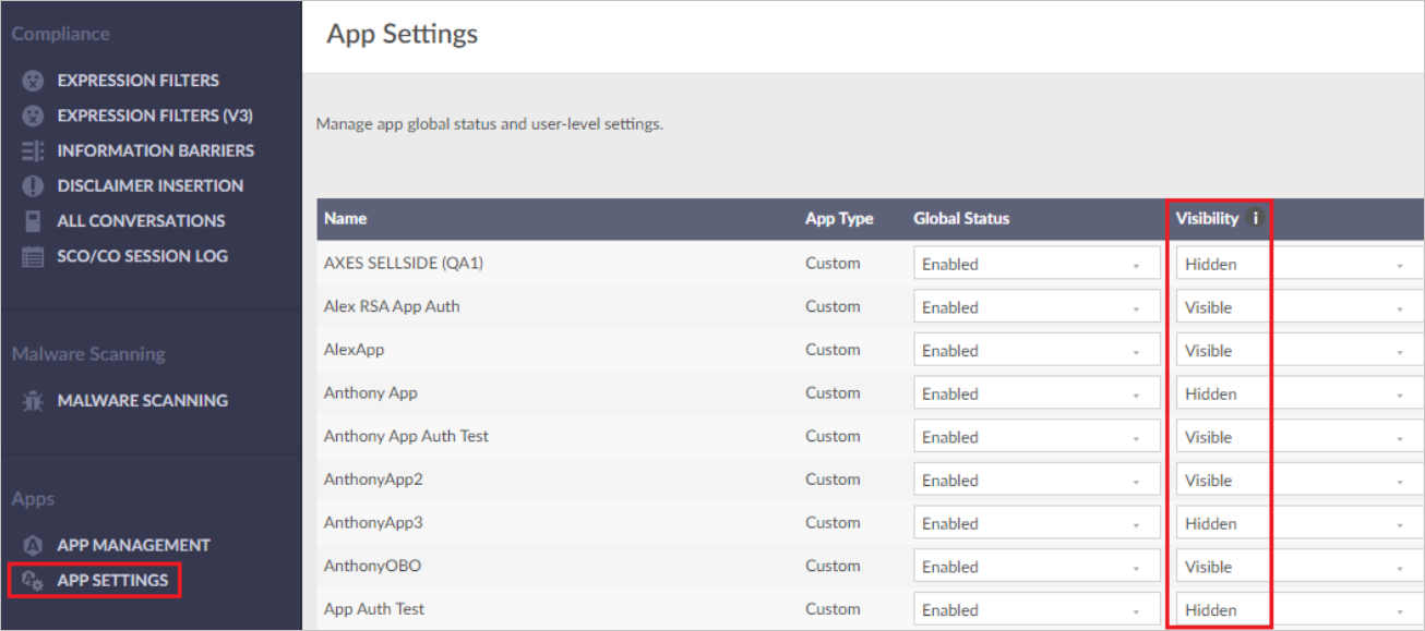 Configure the access to apps – Symphony Help Center