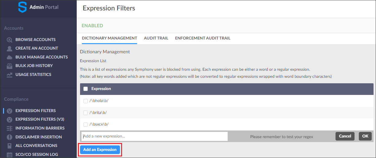 Configure expression filters – Symphony Help Center