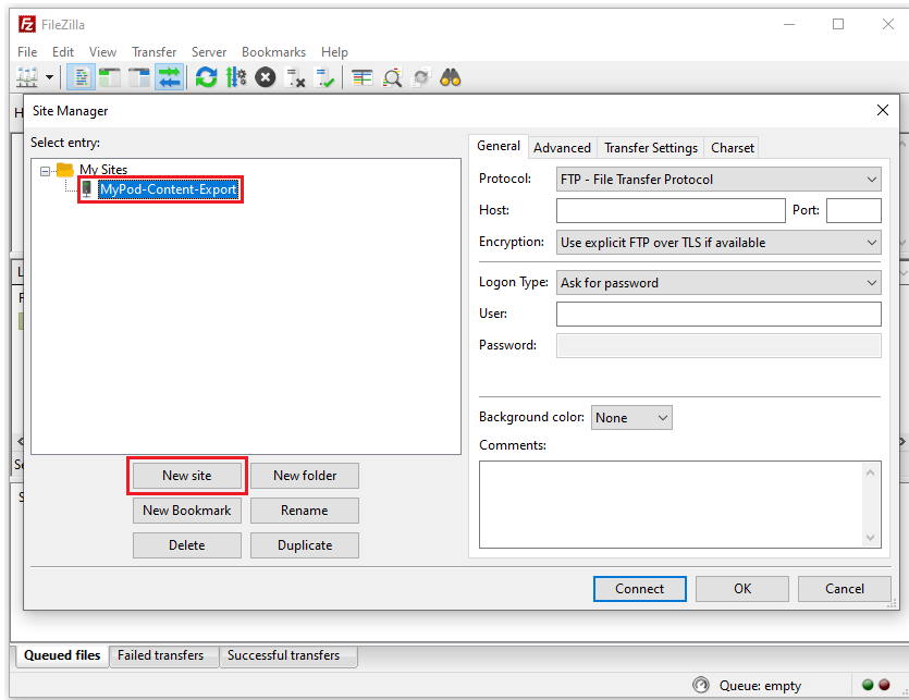 How to access content export SFTP with RSA encryption configured via