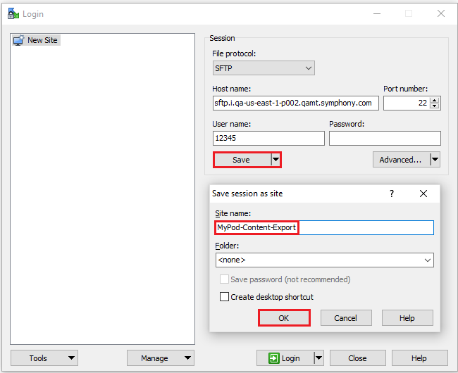 How to access content export SFTP with RSA encryption configured via FileZilla and WinSCP