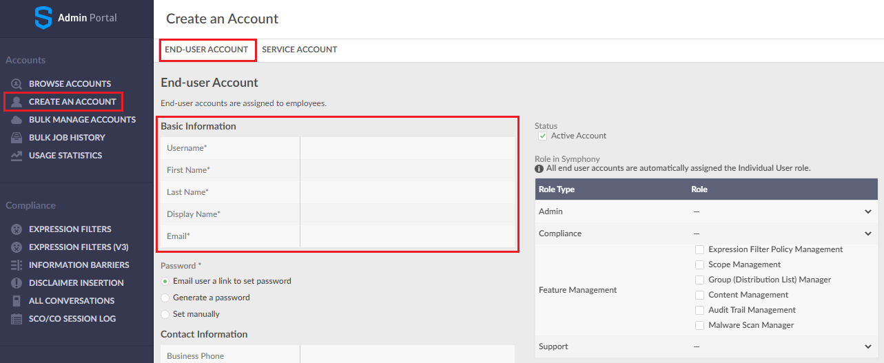 Create a new end user account – Symphony Help Center